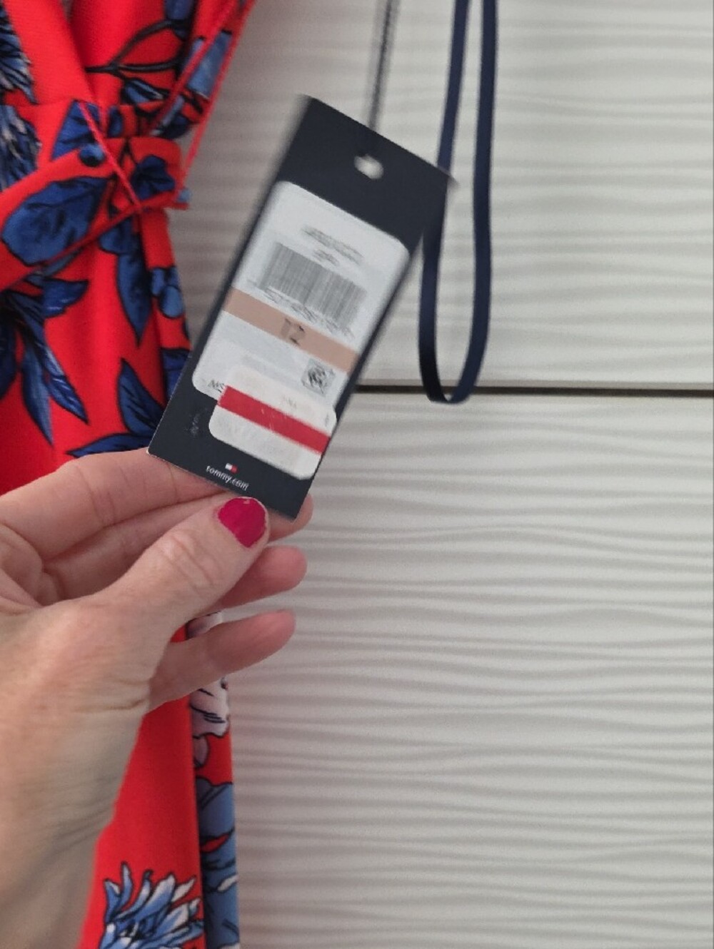 Tommy Hilfiger Red Floral Wrap Jumpsuit with Blue & White Blooms - Picture 4 of 5